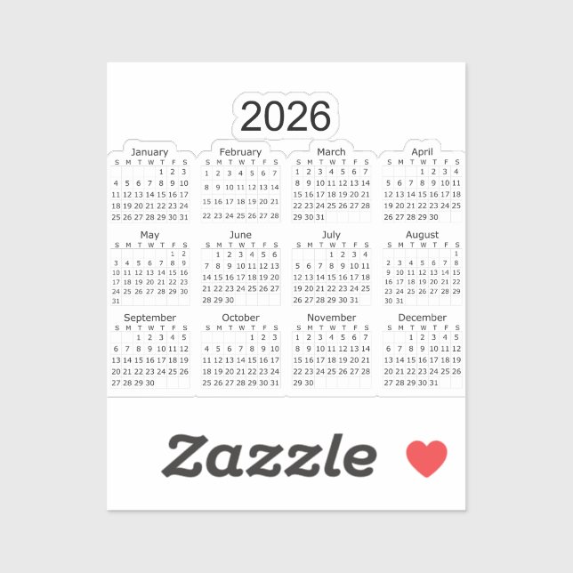 Adesivo Calendário Minimalista Simples 2026 (Folha)