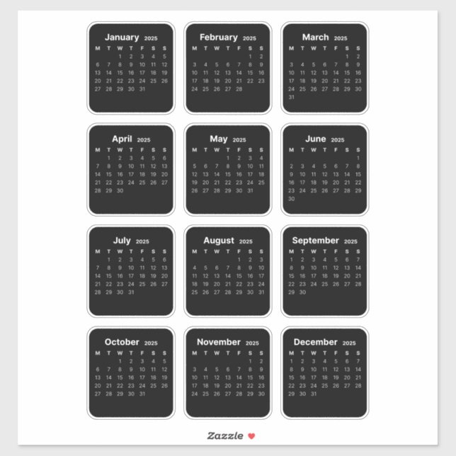 Adesivo Calendário Mínimo Simples 2025 Mensal (Folha)