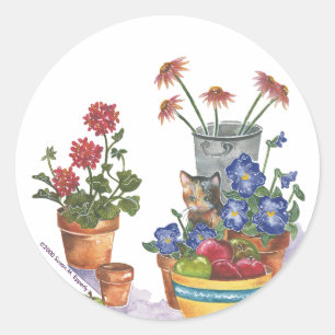 Adesivo Calico Cat Pansies Apple Watercolor "Paloma"