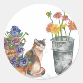 Adesivo Calico Cat Pansies Daisies Watercolor "Don Juan"