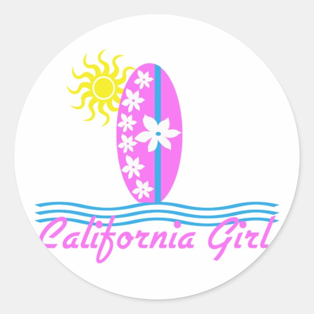 Adesivo California Girl Pink Surfboard W/Sun (Frente)