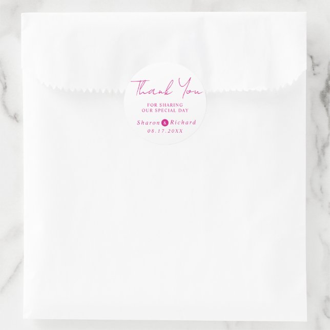 Adesivo Caligrafia com script magenta Obrigado casamento (Bolsa)