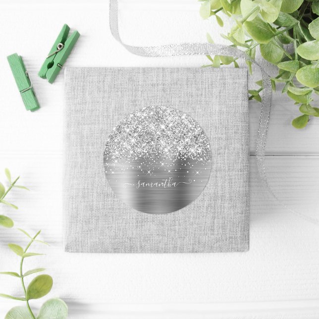 Adesivo Caligrafia de Assinatura Girly Silver (Personalized Signature Style Favor Stickers)