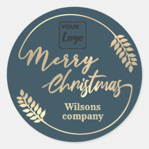 Adesivo Caligrafia de logotipo Feliz Natal coroa botânica
