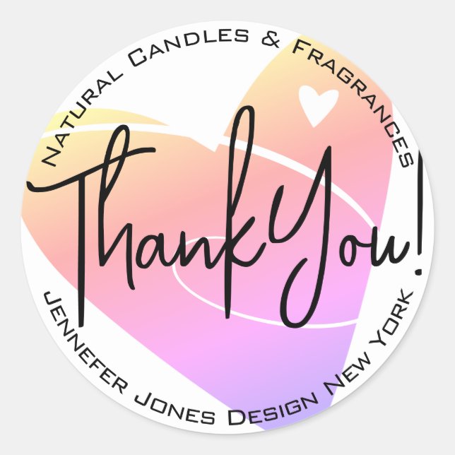 Adesivo Caligrafia do Pastel White Heart Obrigado Rótulo (Frente)