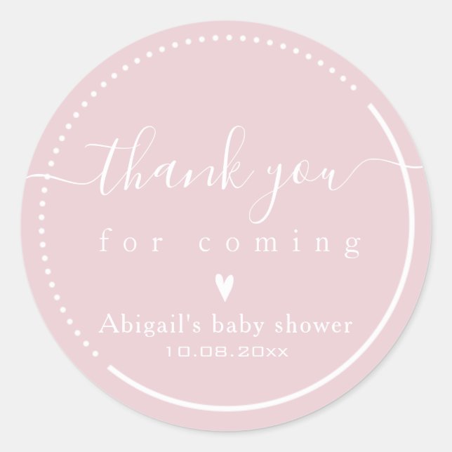 Adesivo Caligrafia Elegante Rosa Obrigada Festa de Bebê (Frente)