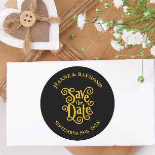Adesivo Caligrafia Preto Dourado Casamento Salve a Data