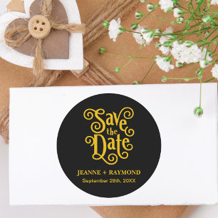 Adesivo Caligrafia Preto Dourado Salva a Data Casamento