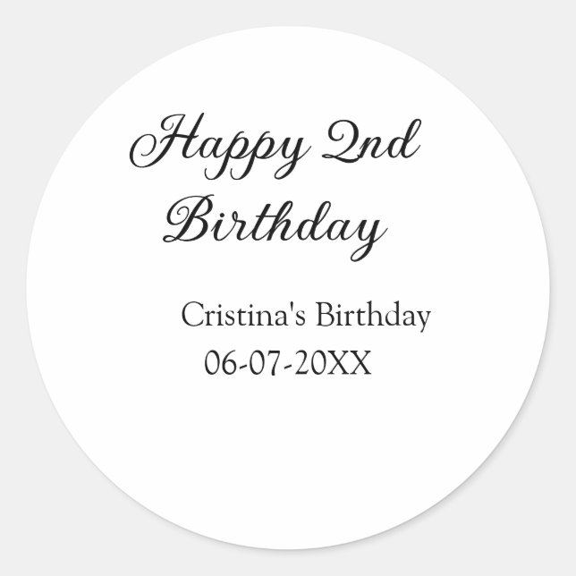 Adesivo caligrafia simples segundo aniversário feliz mínim (Frente)