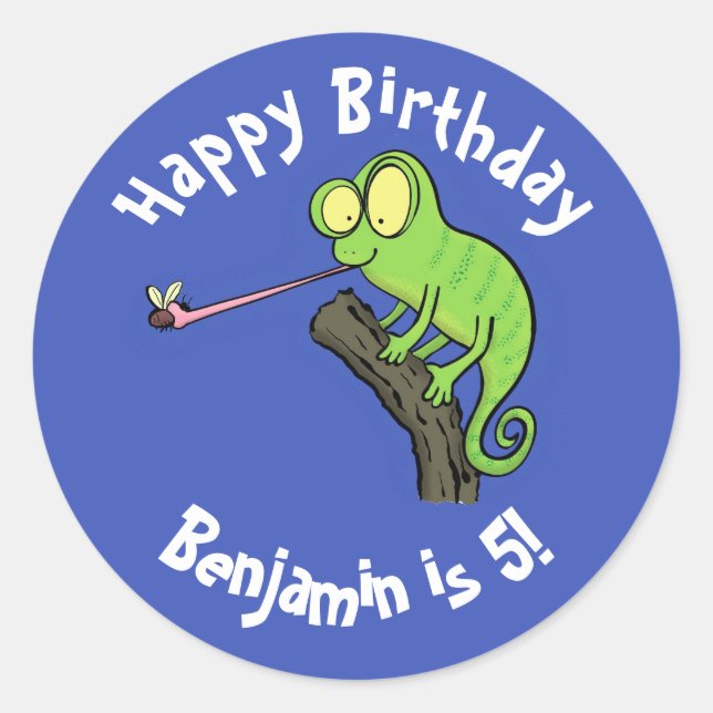 Adesivo Camaleão bonito pegando um desenho de inseto (Frente)