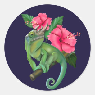 Adesivo Camaleão de Jackson com Hibiscus