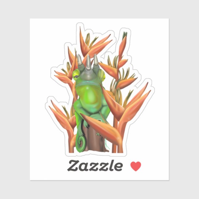 Adesivo Camaleão de Jackson entre a ave do paraíso (Folha)