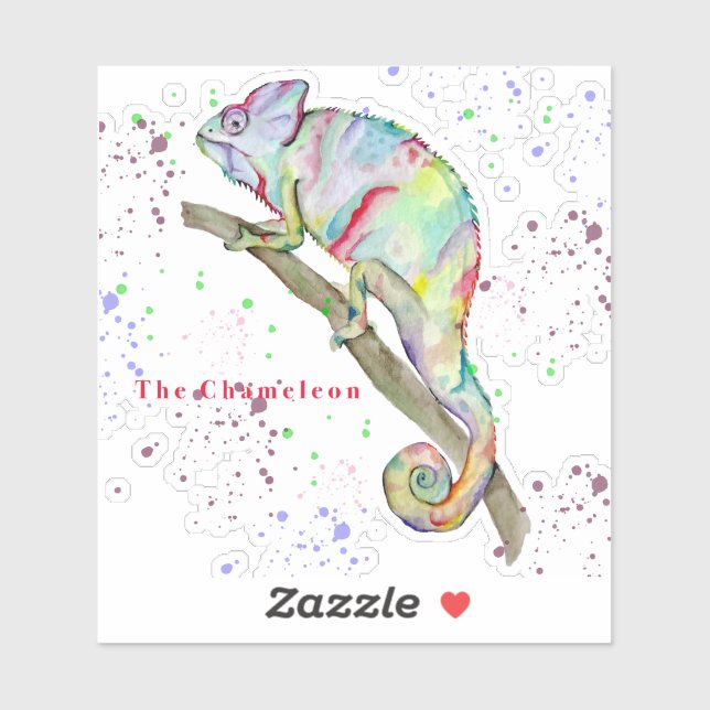 Adesivo Camaleão engraçado de aquarela (Folha)