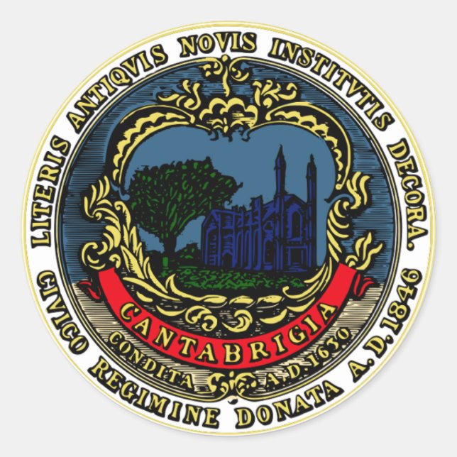 Adesivo Cambridge Massachusetts City Seal Round Sticker (Frente)