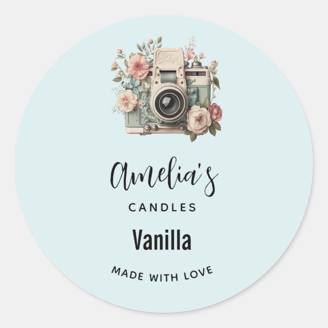 Adesivo Câmera com Flores Pastel Retro Vela Negócios (Frente)