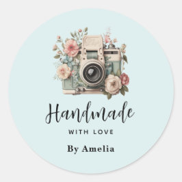 Adesivo Câmera com Flores Retro Feita à Mão com Amor