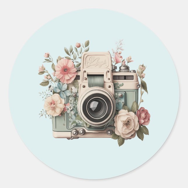 Adesivo Camera with Flowers Retro Pastel Image (Frente)