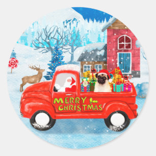 Adesivo Camião de Entrega de Natal do Cão Pug na Neve