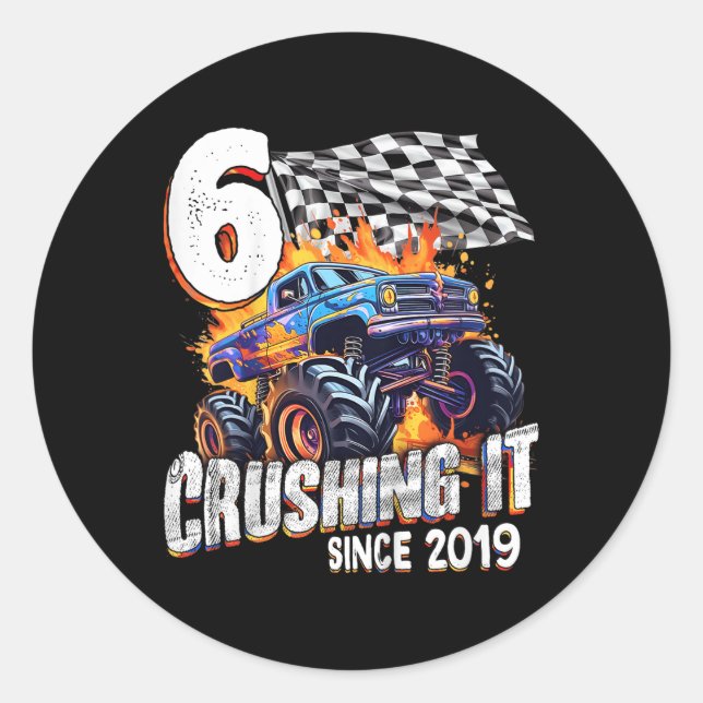 Adesivo Caminhão de aniversário de criança Monstro com 6 a (Frente)