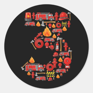 Adesivo Caminhão de Bombeiros Aniversário de 3 Anos Menino