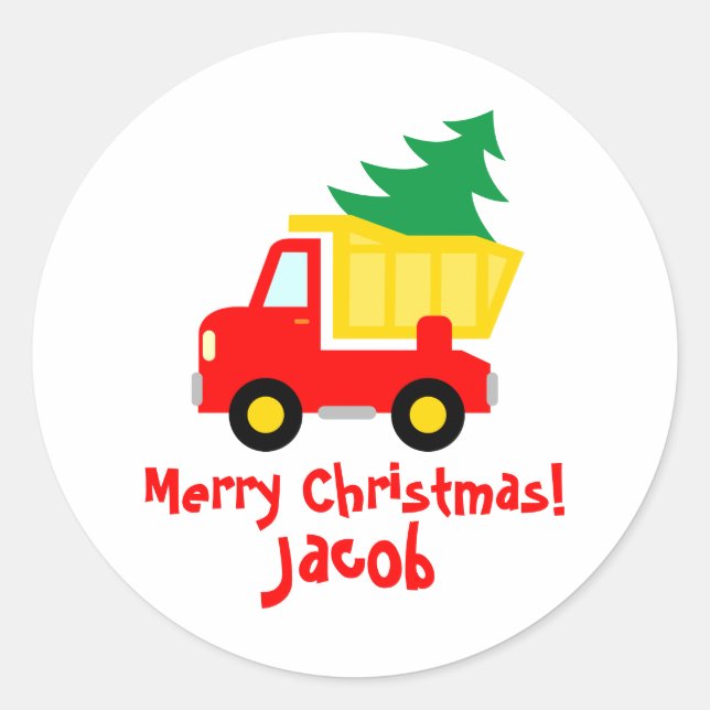 Adesivo Caminhão vermelho bonito com uma criança de árvore (Frente)