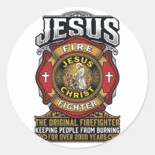 Adesivo Camisa da Fé Cristã Vintage Jesus Bombeiro