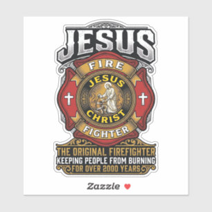 Adesivo Camisa da Fé Cristã Vintage Jesus Bombeiro