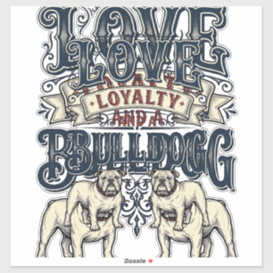 Adesivo Camisa de Amor Bulldog Gravura Vintage Citação de