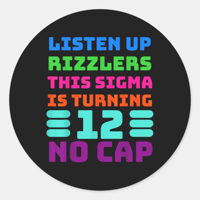 Adesivo Camisa De Aniversário Engraçado De 12 Anos - Rizz, (Frente)