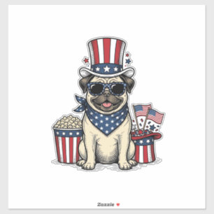 Adesivo Camisa de Cachorro com Desenho de Pug Patriótico V
