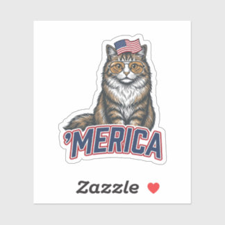Adesivo Camisa de Desenho de Gato Patriótico Merica Vintag