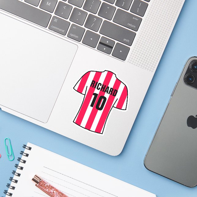 Adesivo Camisa de futebol design em Red & White Stripes (Notebook com iPhone)