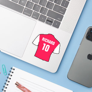 Adesivo Camisa de futebol design em vermelho e branco. ade