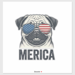 Adesivo Camisa de Gravura Vintage Patriótica Pug Merica De