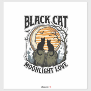 Adesivo Camisa de Halloween de Gato Preto Vintage Lua Cemi