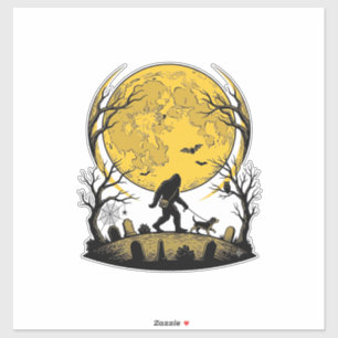 Adesivo Camisa de Halloween do Pé Grande Lua Cheia Cão Cam