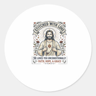 Adesivo Camisa de Jesus Costurando Bordado Gráfico Cristão