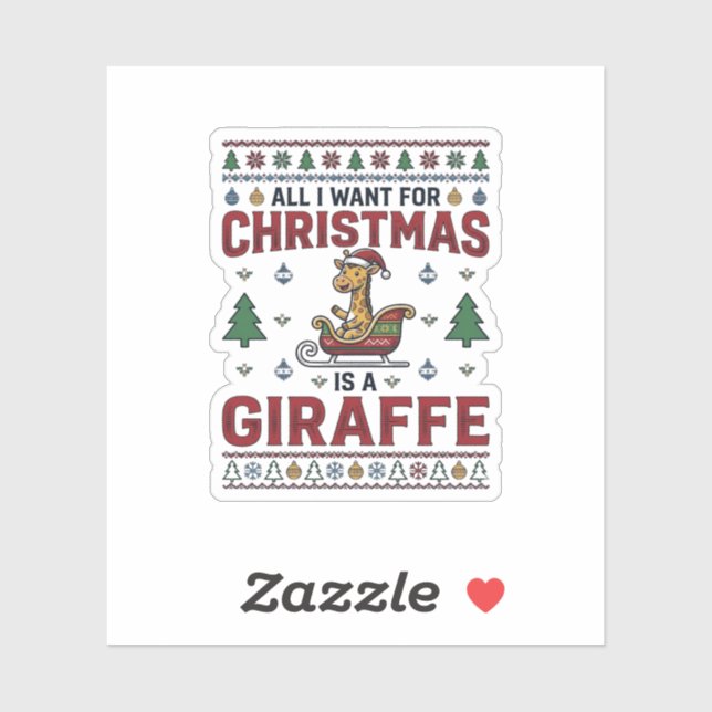 Adesivo Camisa de Natal Funny Giraffe Sleigh Des (Folha)