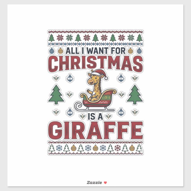 Adesivo Camisa de Natal Funny Giraffe Sleigh Des (Folha)