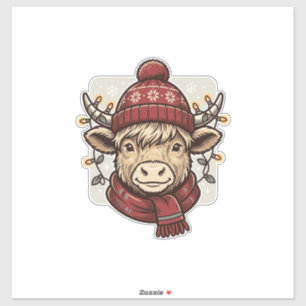 Adesivo Camisa de Natal Vintage com Vaca das Terras Altas