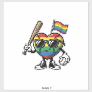Adesivo Camisa de Orgulho de Beisebol Coração Arco-íris Vi