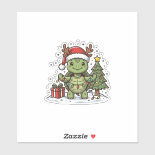 Adesivo Camisa de Tartaruga de Natal Fofo com Desenho Vint