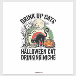 Adesivo Camisa do Gato de Halloween Bebendo Lua Vintage Pa