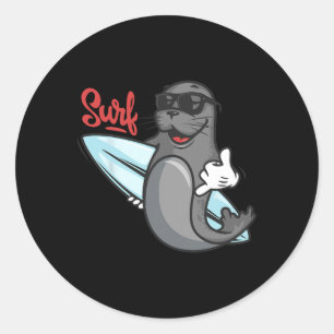 Adesivo Camisa engraçada de surf. Surf Seal Catroon Hang T