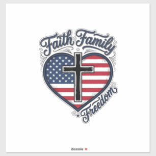Adesivo Camisa Fé Família Liberdade Cruz Patriótica Coraçã