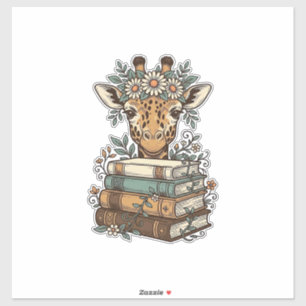 Adesivo Camisa Floral com Girafa Vintage Lendo Livros Desi