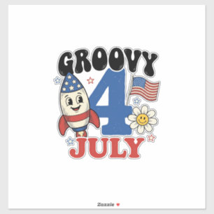 Adesivo Camisa Patriótica Foguete Groovy 4 de Julho Design