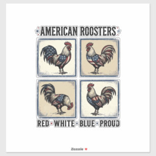 Adesivo Camisa Patriótica Vintage American Roosters Design