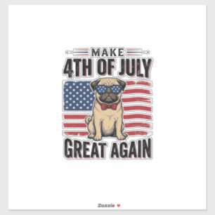 Adesivo Camisa Patriótica Vintage de Pug de 4 de Julho Des