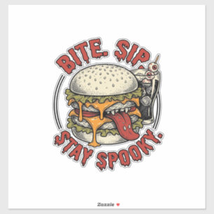 Adesivo Camisa Spooky Burger Gravura Vintage Halloween Gr